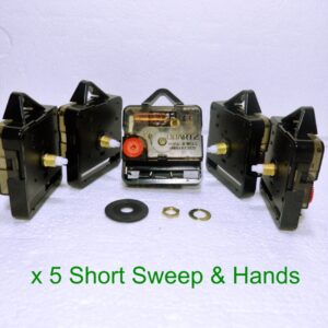 5x short shaft Quartz clock sweep mechanism (non ticking) with hands