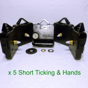 5x Short shaft Quartz ticking clock movements with huge choice of hands