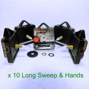 10x long shaft Quartz clock sweep mechanism (non ticking) with hands