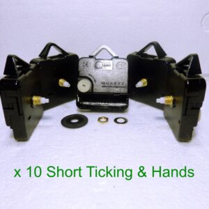 10x Short shaft Quartz ticking clock movements with huge choice of hands
