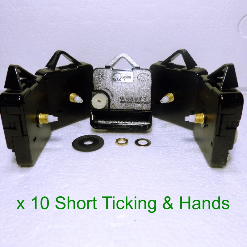 10x Short shaft Quartz ticking clock movements with huge choice of hands