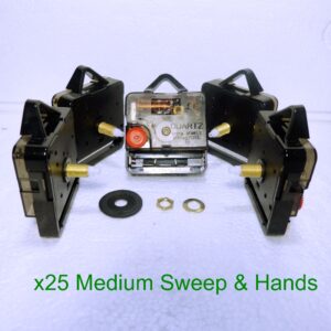 25x medium shaft Quartz clock sweep mechanism (non ticking) with hands